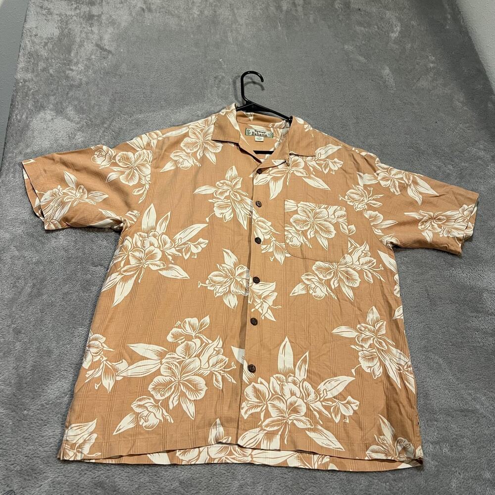 Tommy Bahama Shirt Mens Medium Orange Silk Hawaiian Floral Camp Button Front
